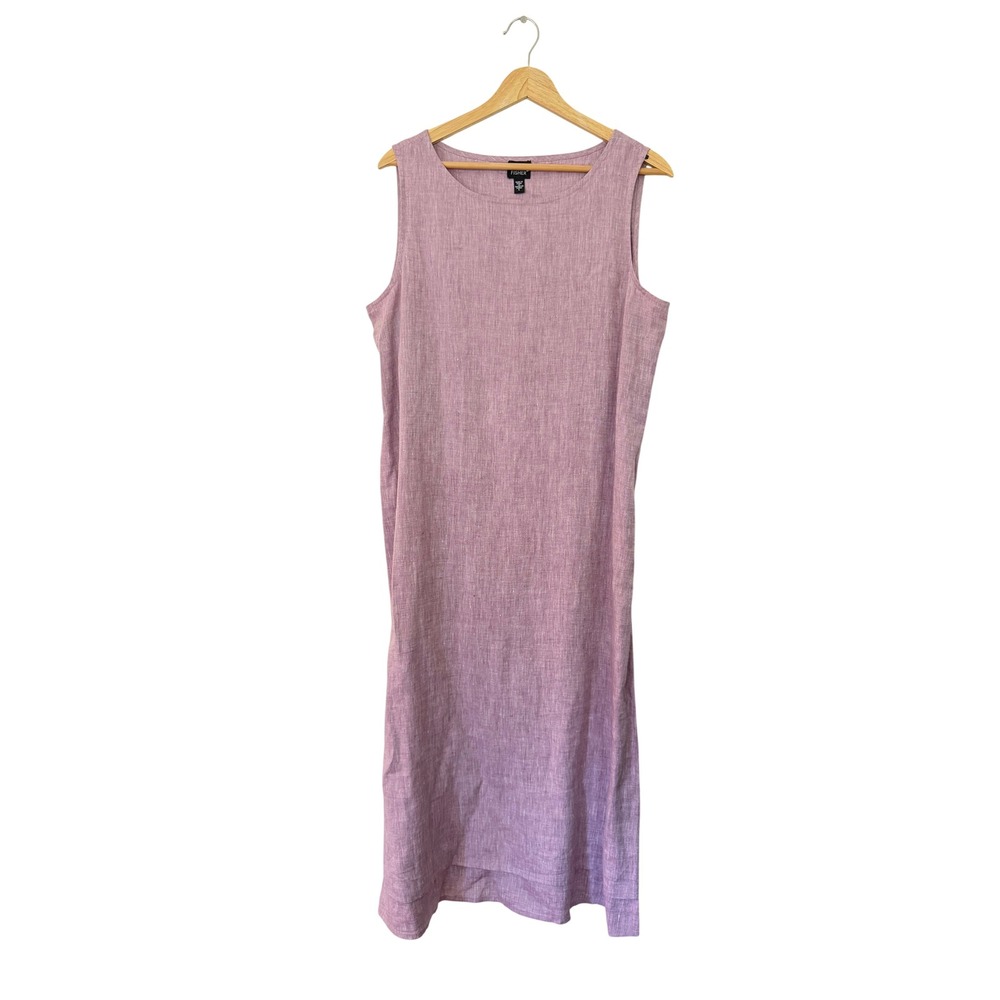 Eileen Fisher Shift Dress Womens L Purple Excellent Irish Linen Sleeveless Midi